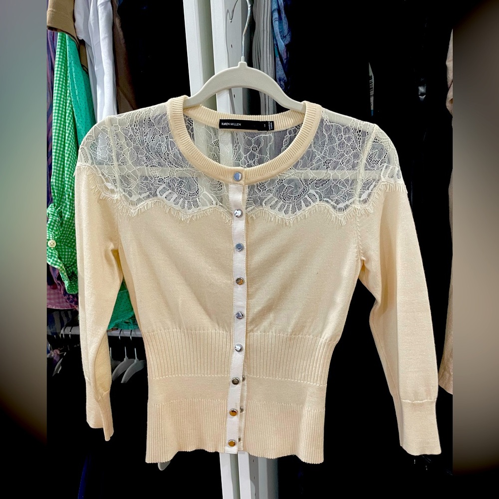 Karen Millen Cream/Off White Wool Cardigan